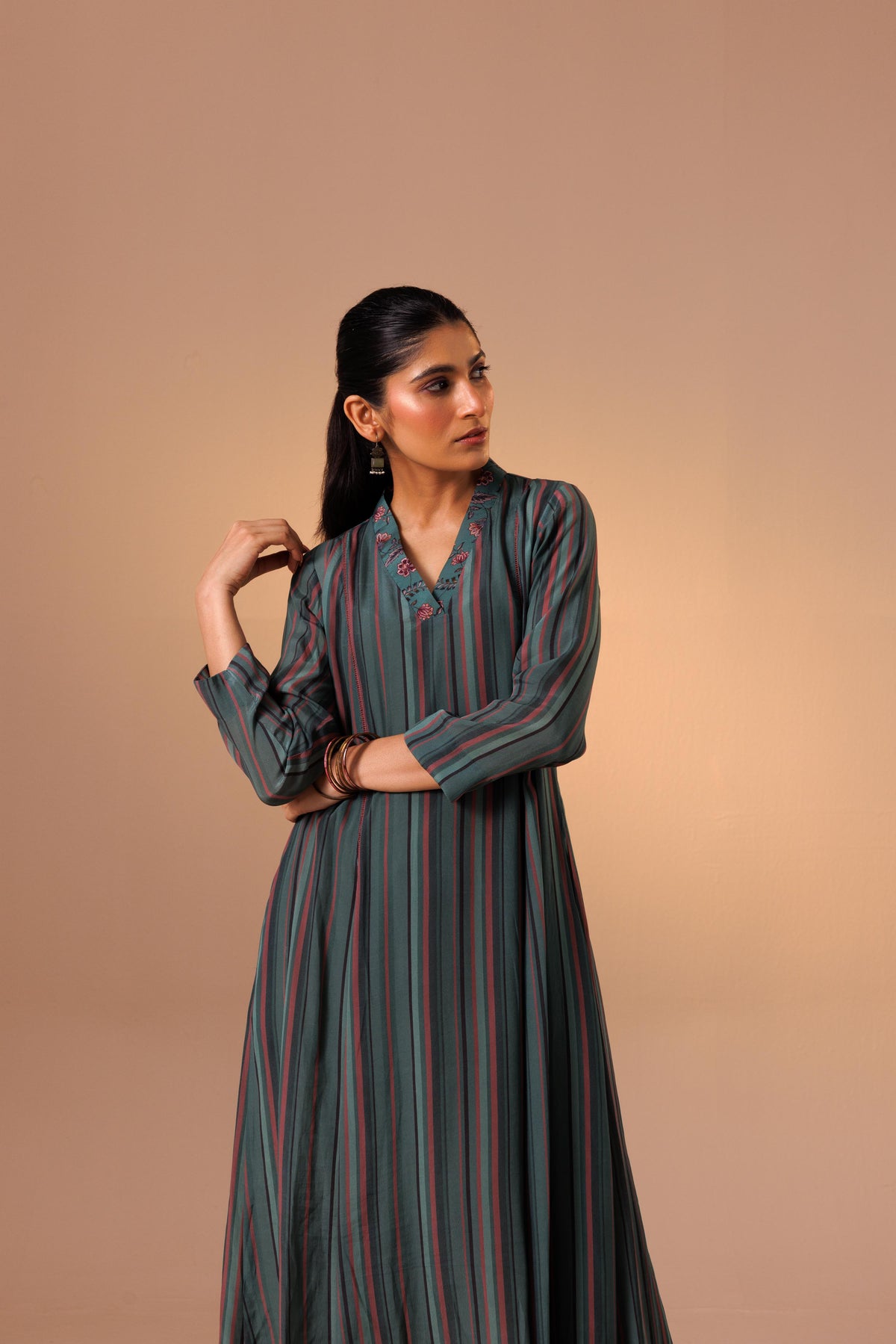 Thea Kurta Set Green Stripes