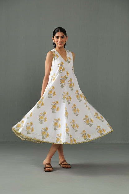 Orchid Block Print Dress Yellow