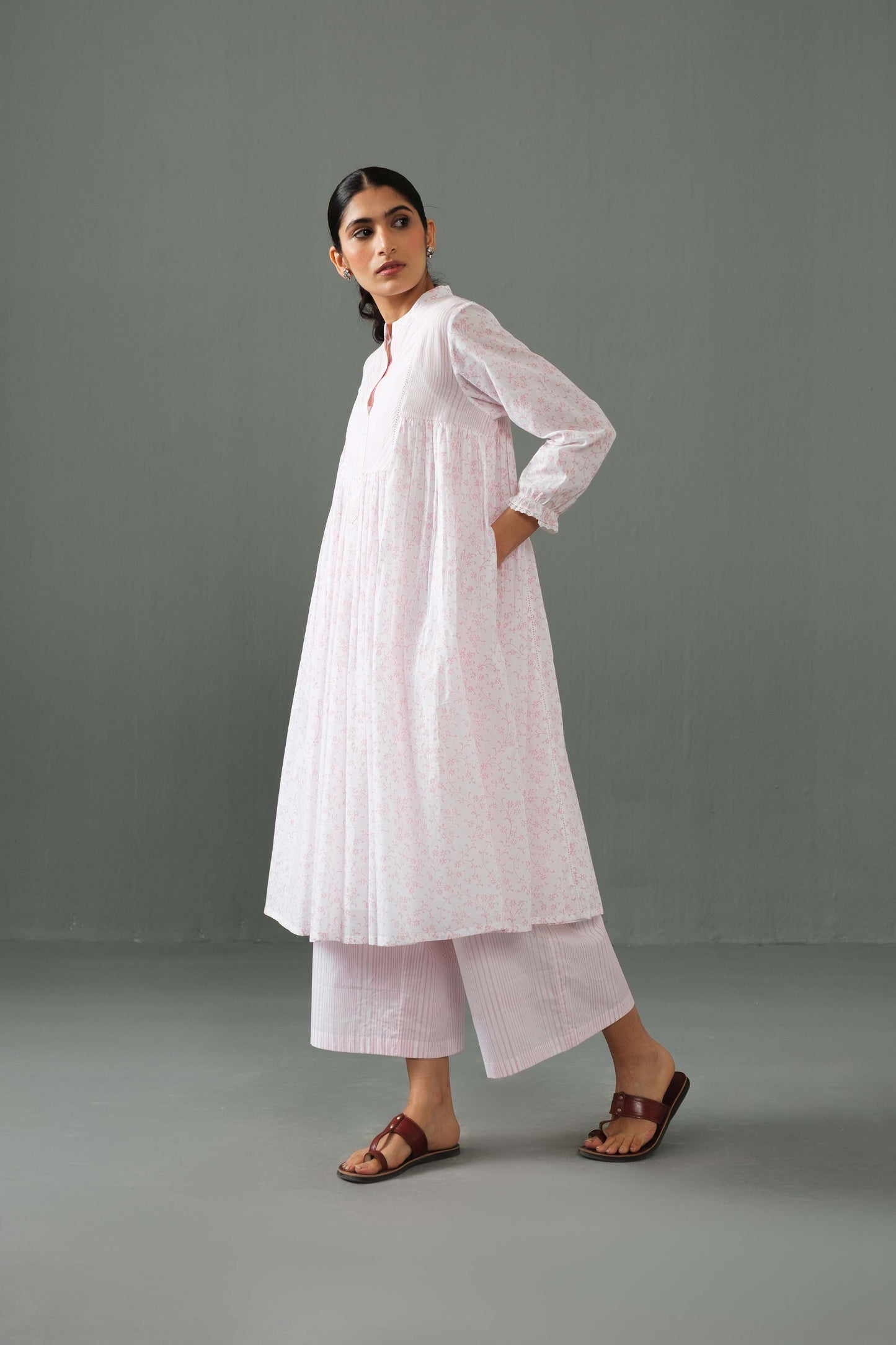 Jane block print kurta set Pink