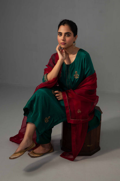 Kushi Kurta Dupatta Set Emerald Green