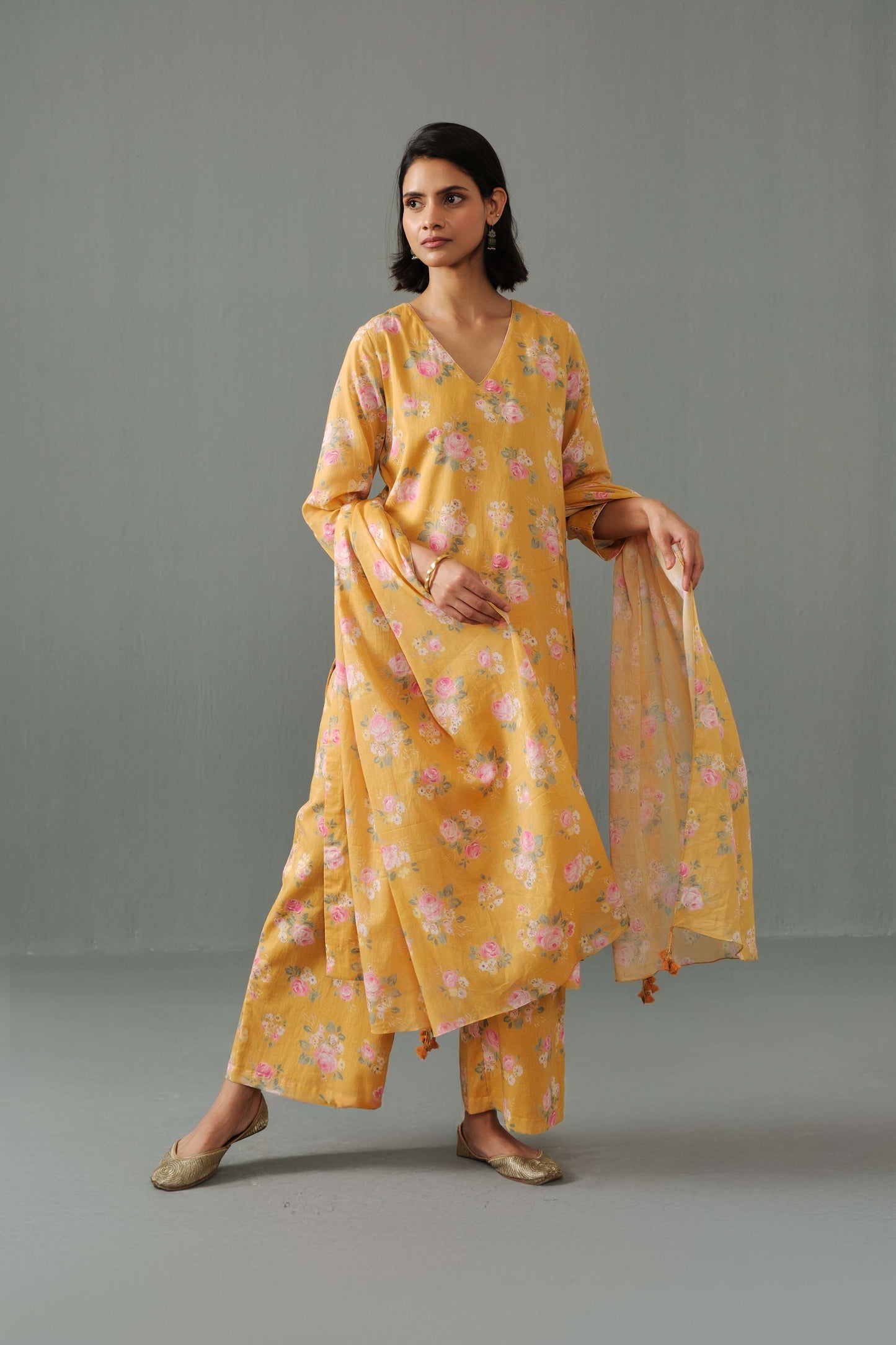 Linda Printed kurta set Mustard
