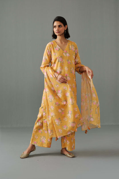 Linda Printed kurta set Mustard