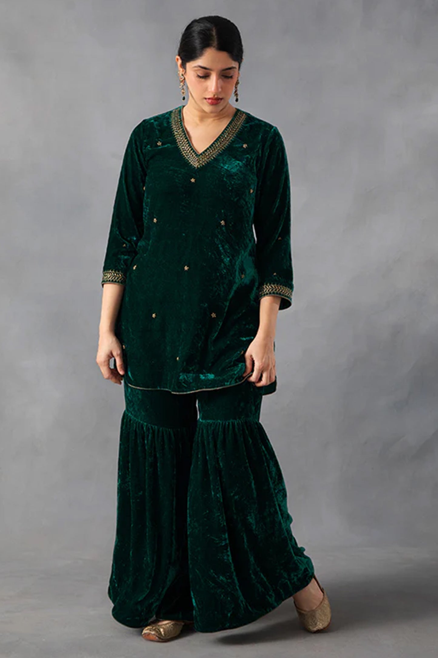 Karishma Kurta Sharara Dupatta Set Emerald Green