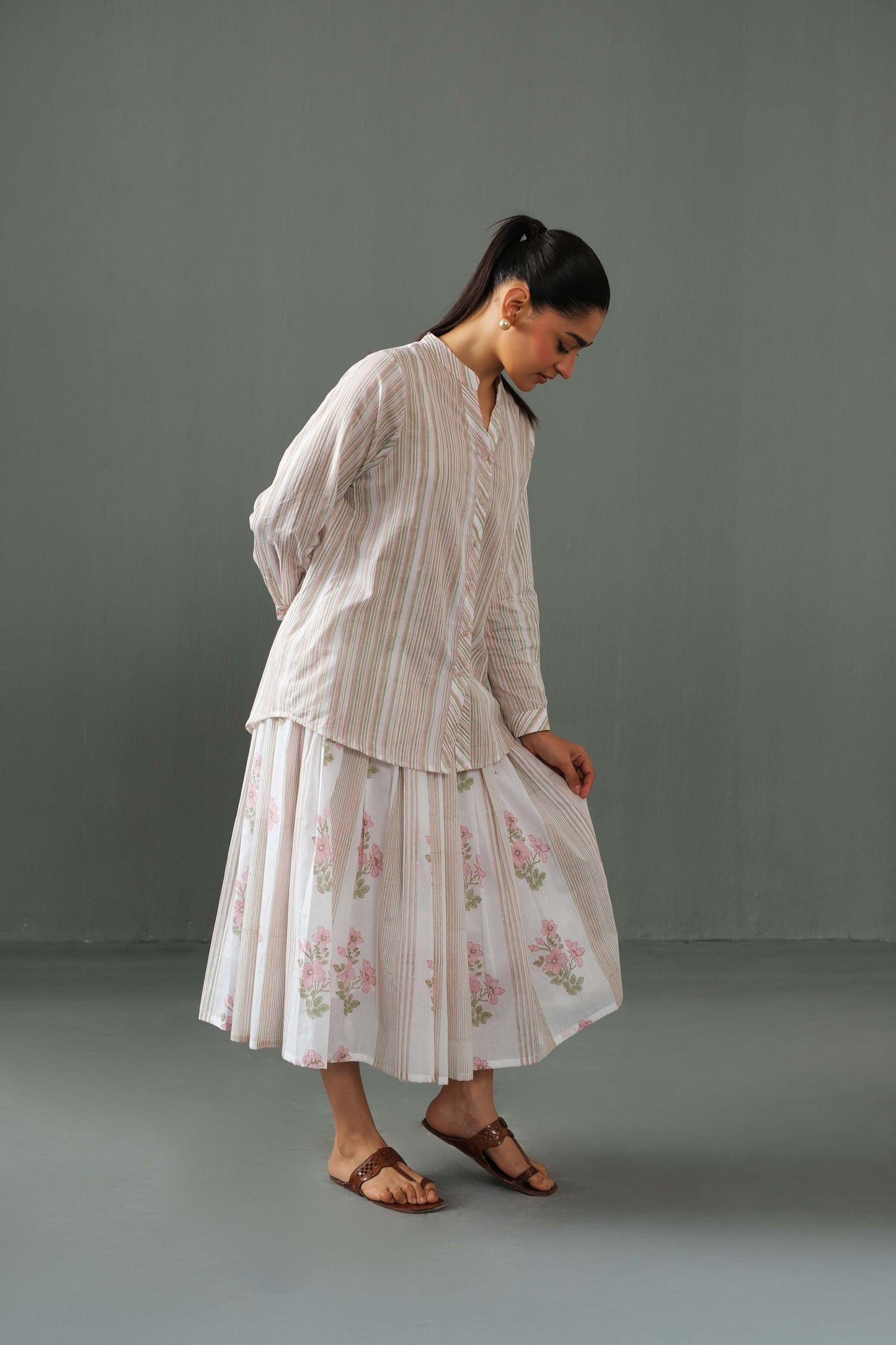 Mary Block print Co-ord set Pink Strips