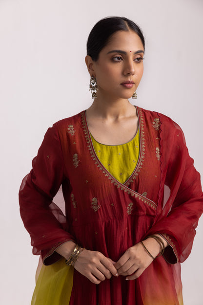 Ruhana Anarkali Set Red