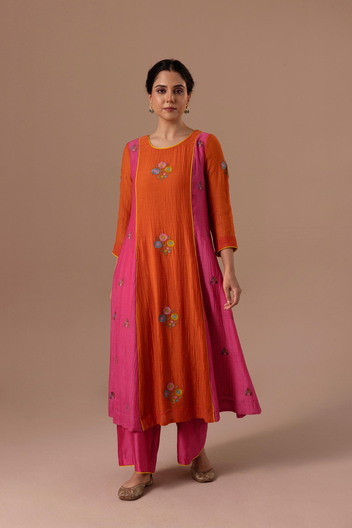 Noor Kurta Set - Orange Pink