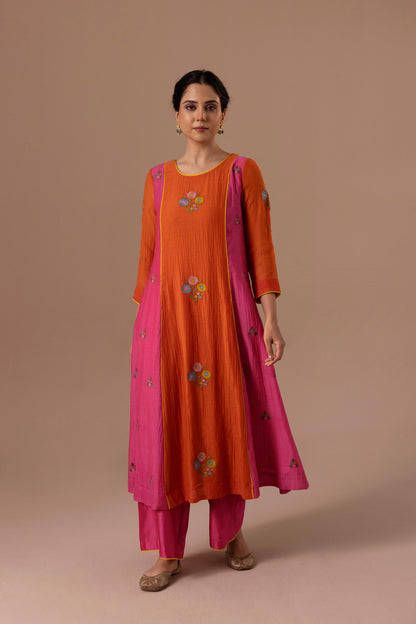 Noor Kurta Set - Orange Pink