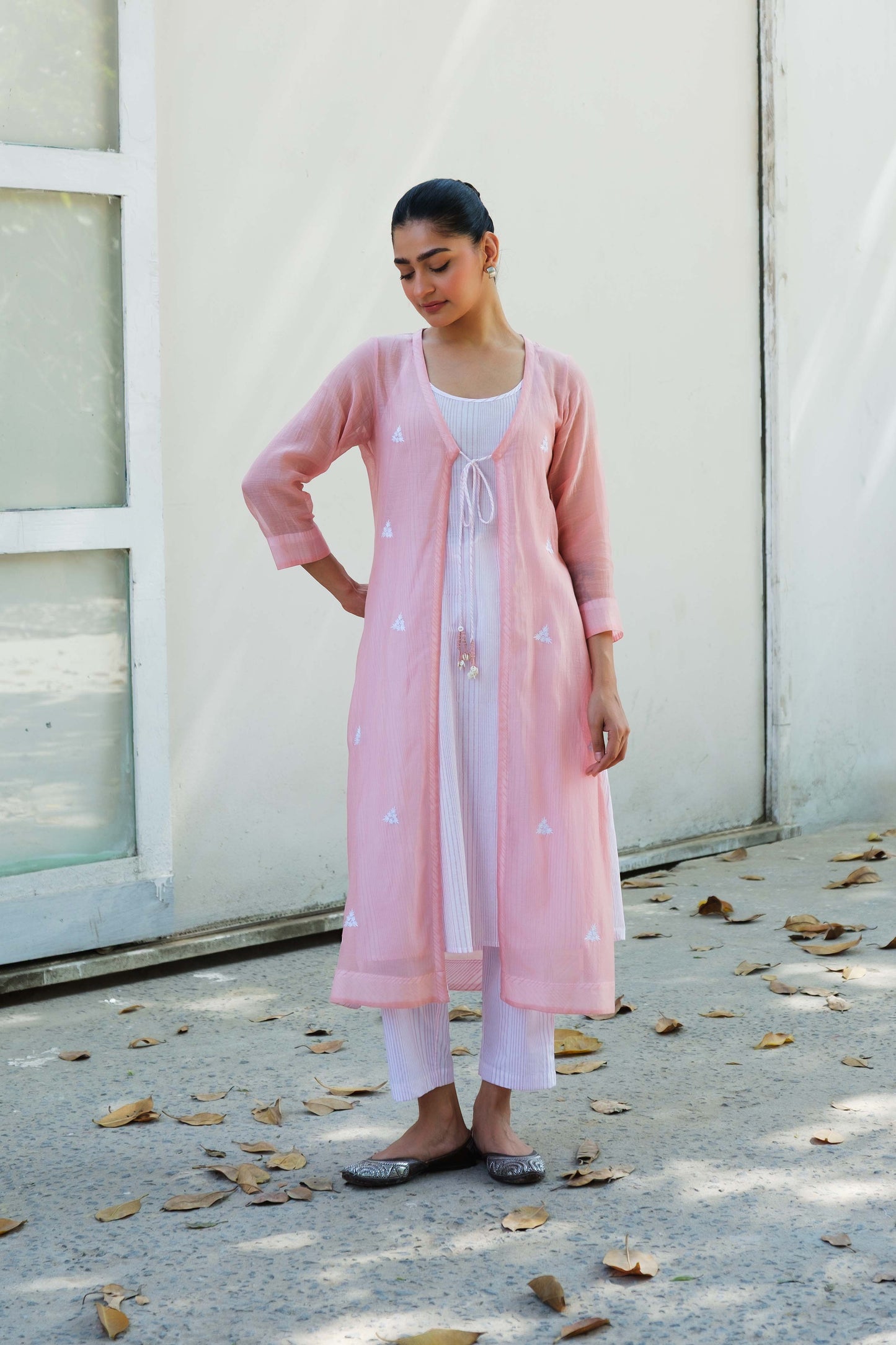 Olivia overlay kurta set pink