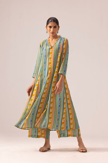 Thea Kurta Pant Set Green Strips