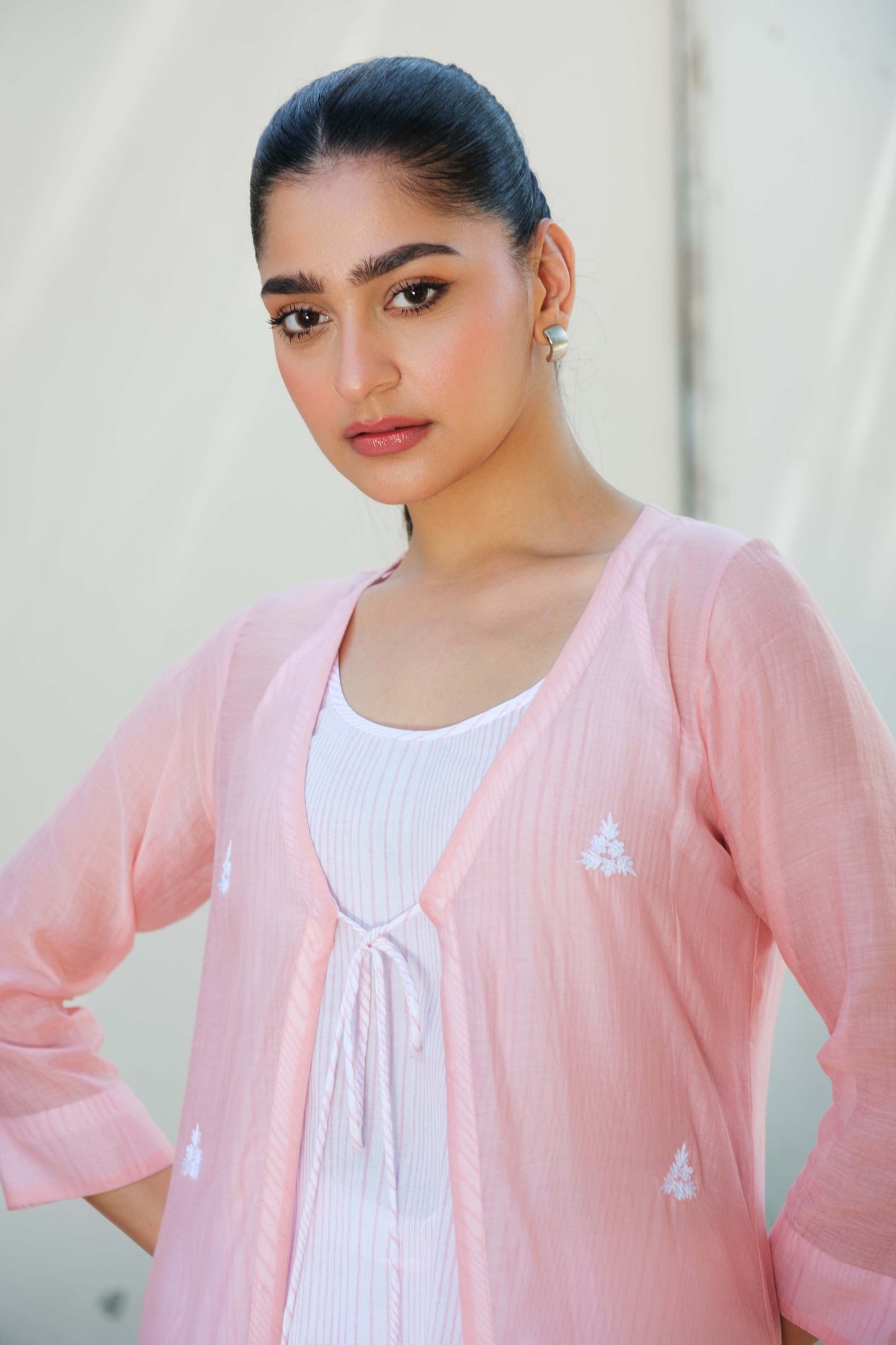 Olivia overlay kurta set pink