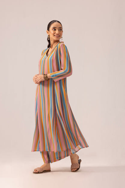 Thea Kurta Pant Set Multicolor Strips