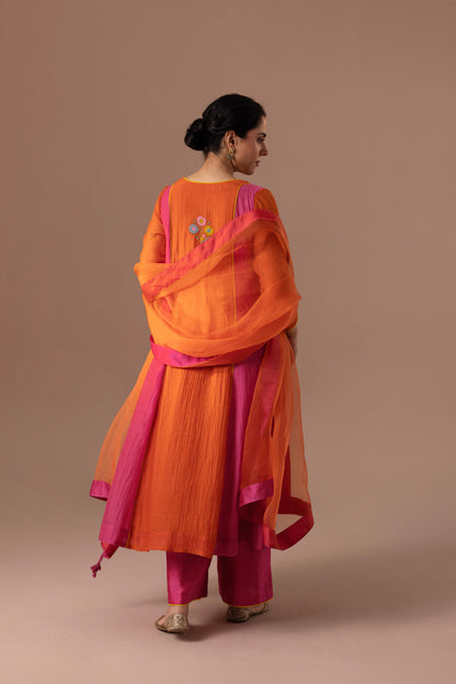 Noor Kurta Set - Orange Pink