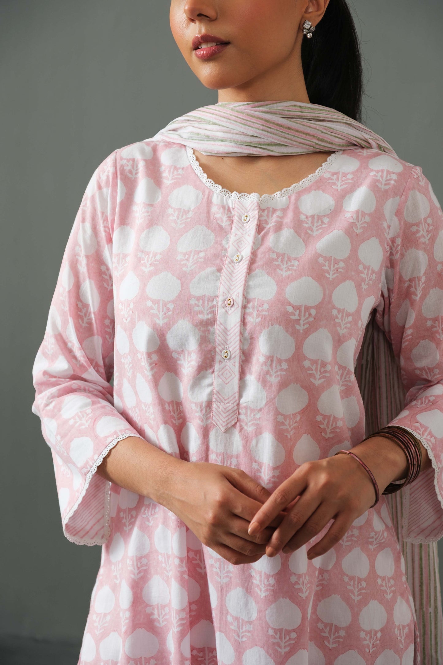 Abha block print kurta set- Pink
