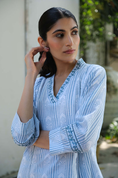 Ankita block print kurta set Blue