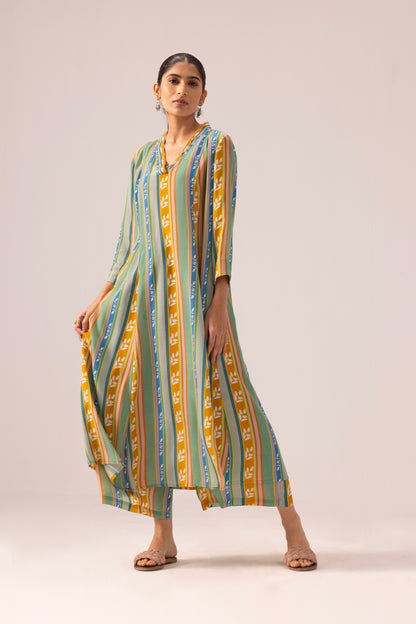Thea Kurta Pant Set Green Strips