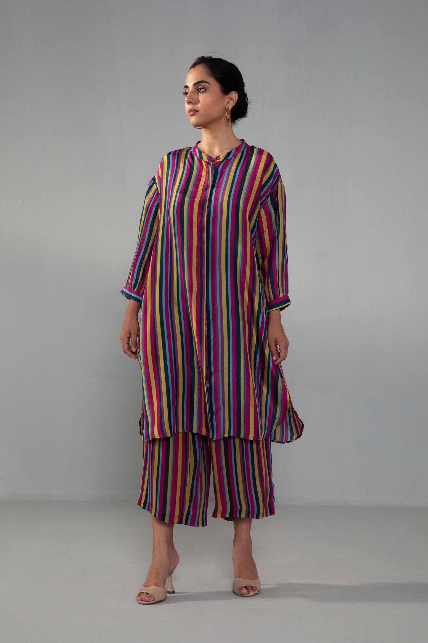 Rambha Multi Stripes Set Fuschia