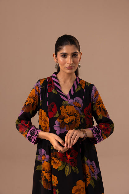 Thea Kurta Set - Black Floral