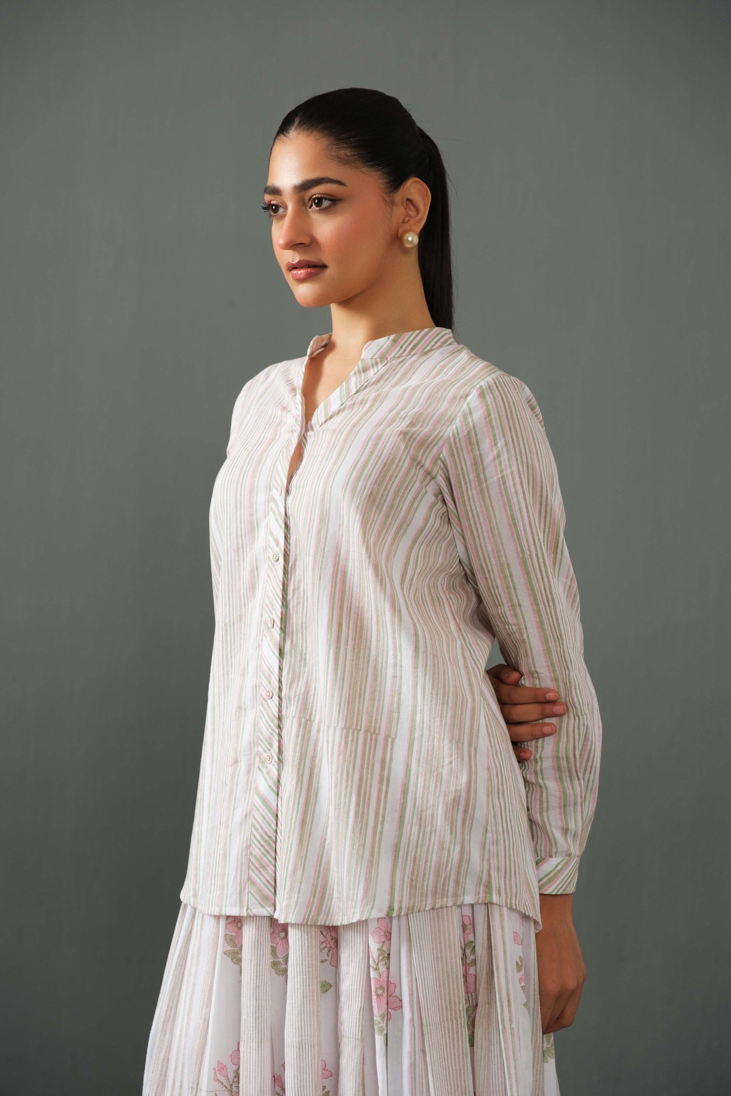 Mary Block print Co-ord set Pink Strips