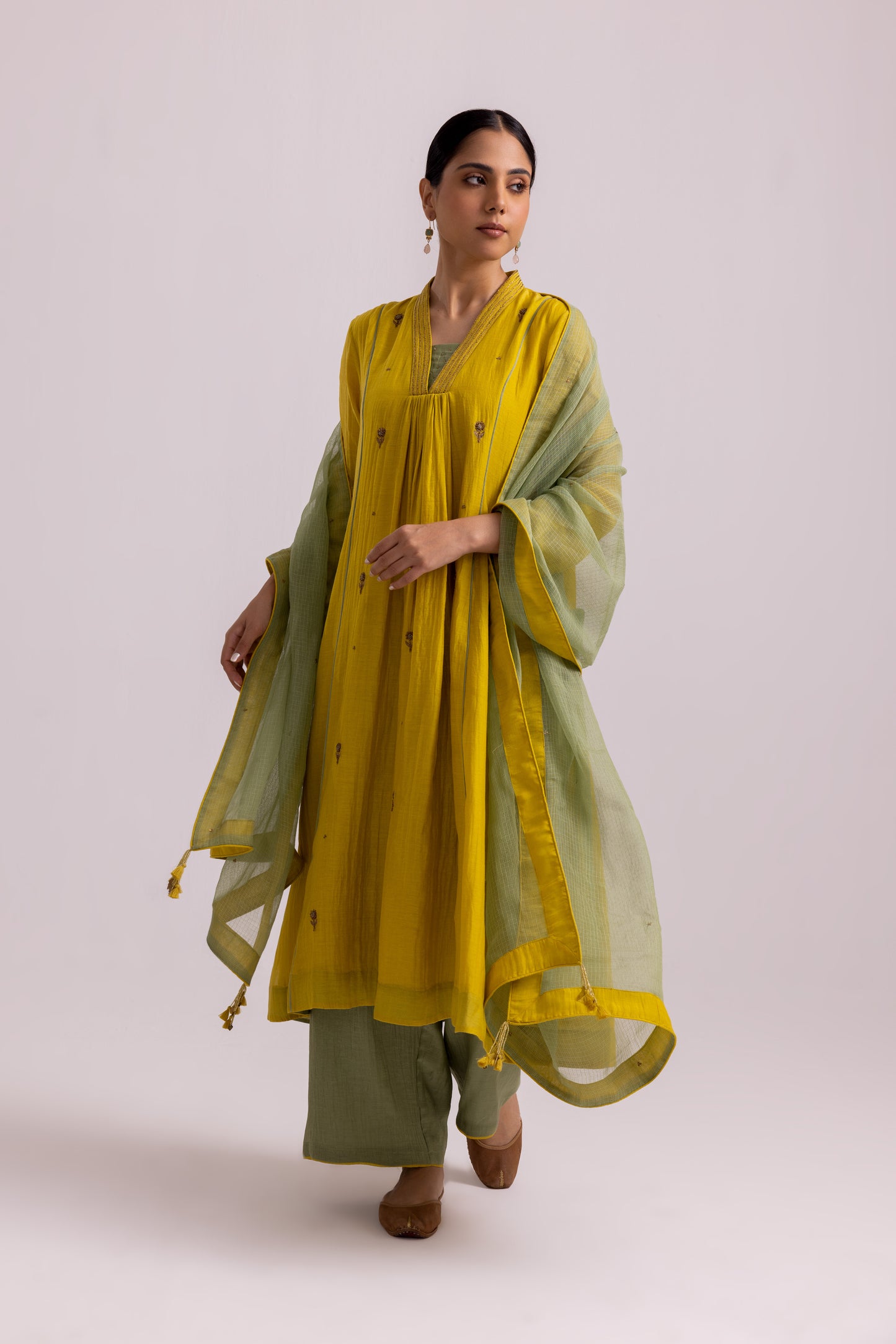 Megha Kurta Dupatta Set Lime Yellow