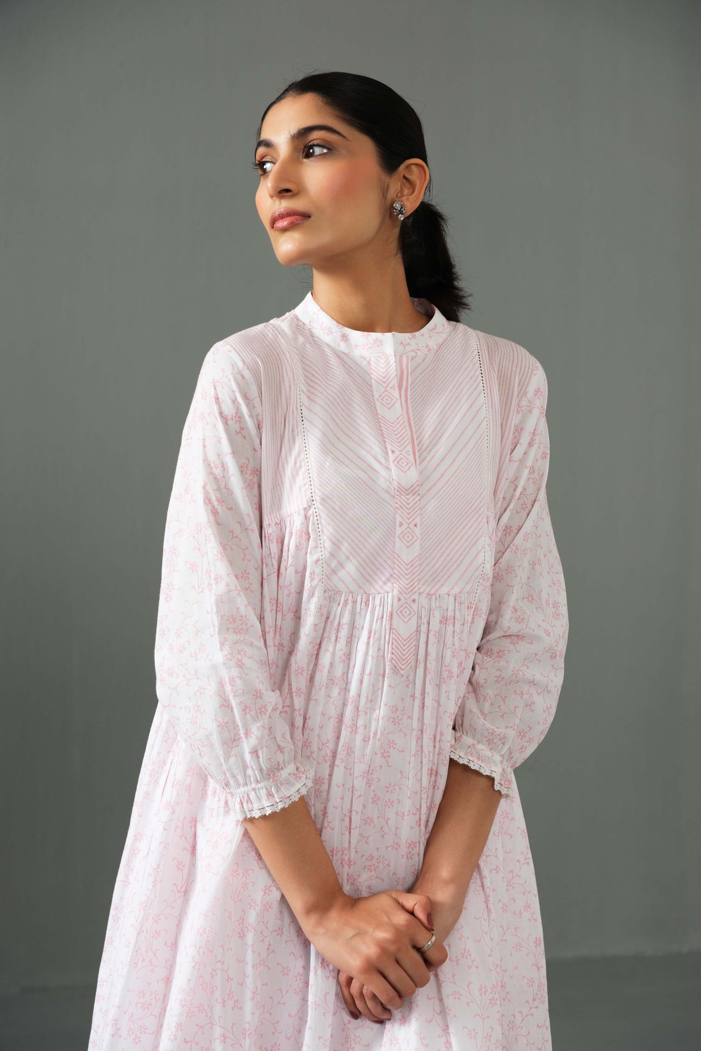 Jane block print kurta set Pink