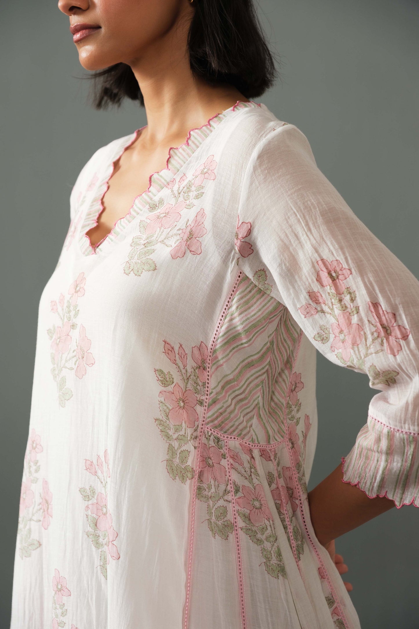Sagarika Block Print kurta set Pink