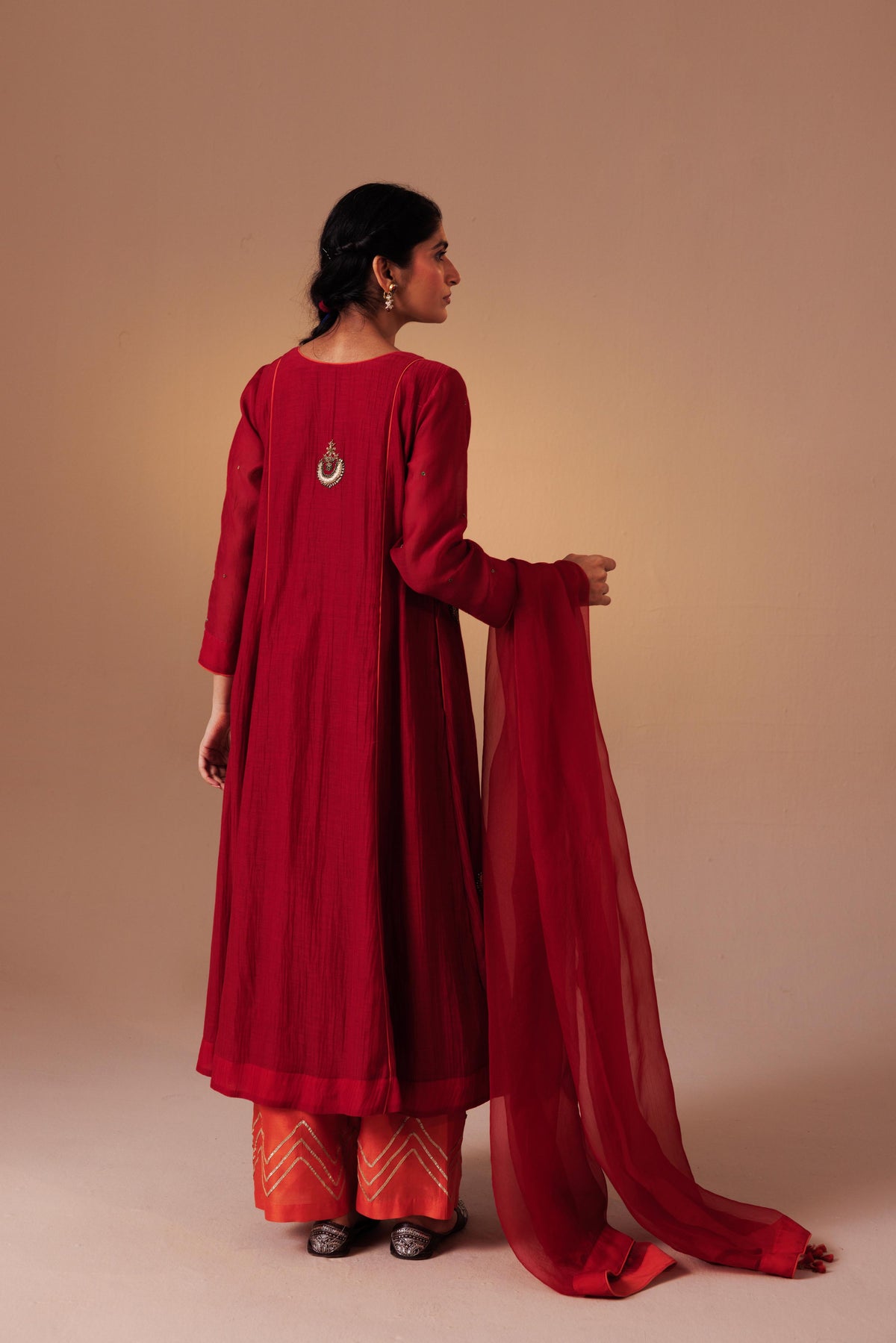 Noor Kurta Set - Red Orange