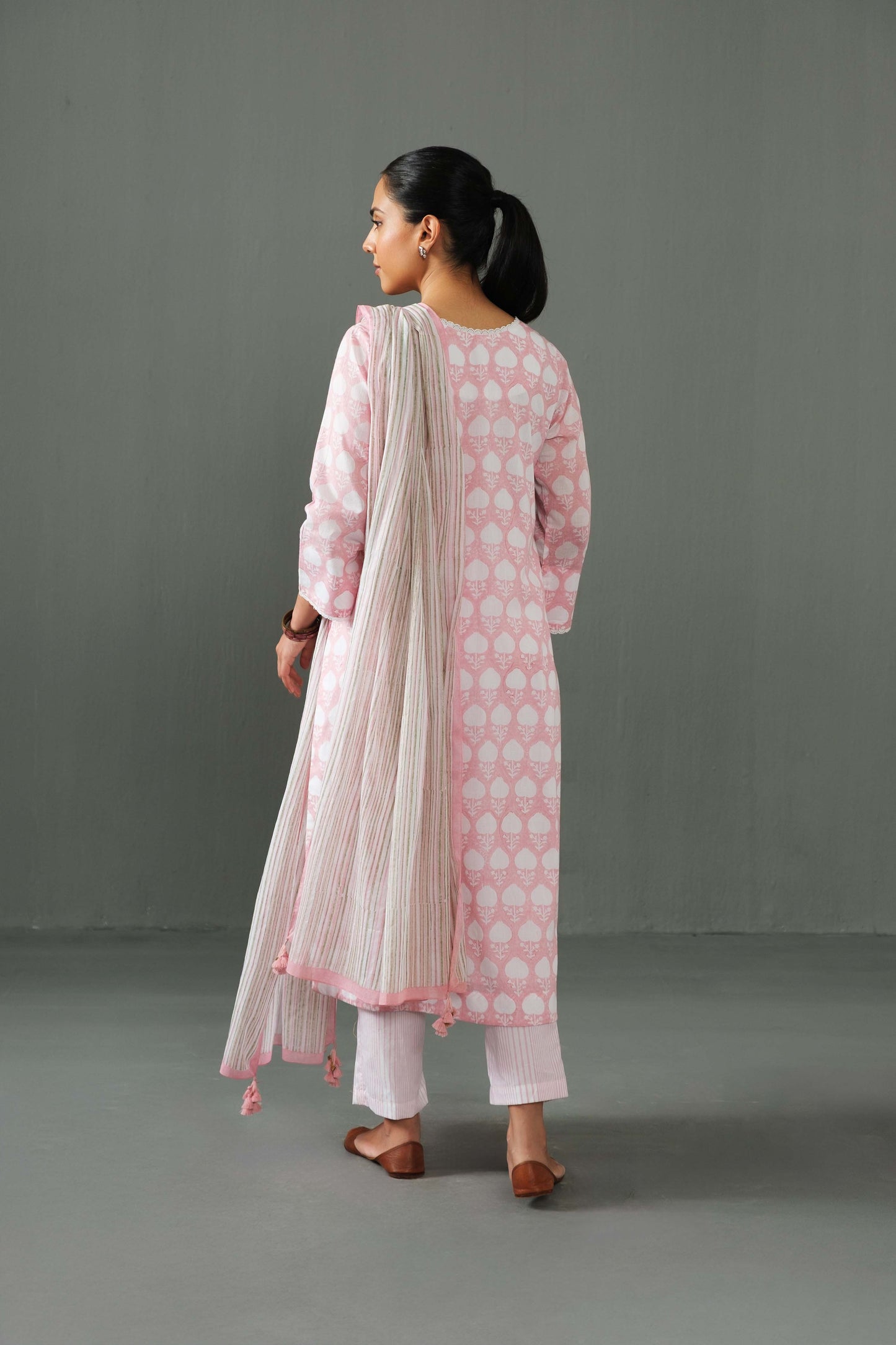 Abha block print kurta set- Pink