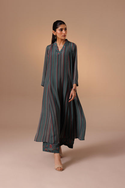 Thea Kurta Set Green Stripes