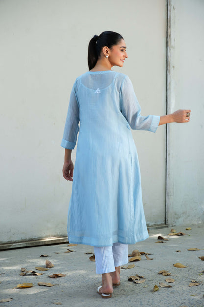 Olivia Overlay Kurta Set Blue