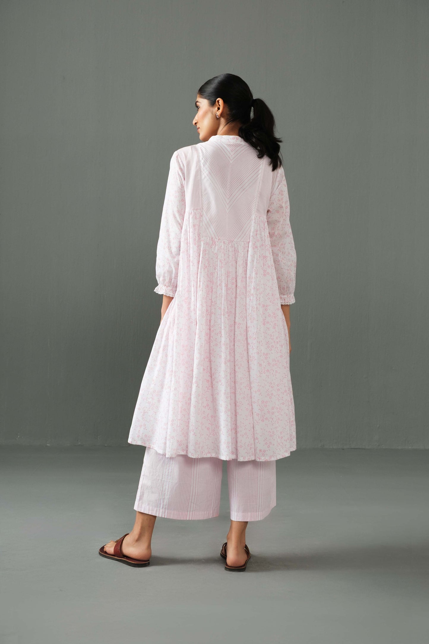 Jane block print kurta set Pink
