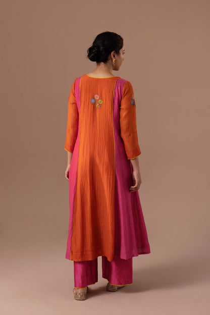 Noor Kurta Set - Orange Pink