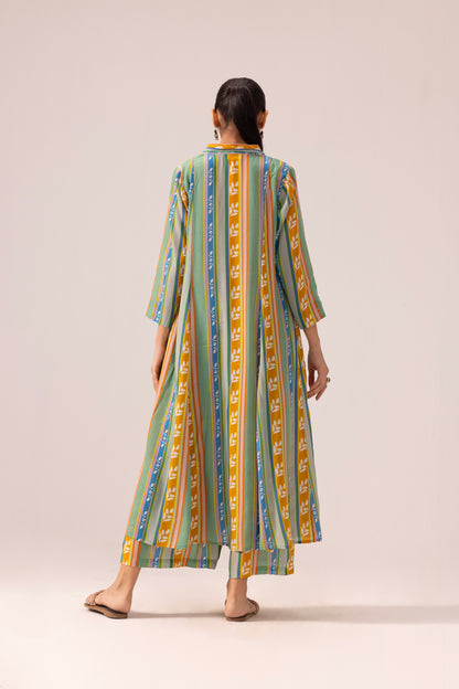 Thea Kurta Pant Set Green Strips