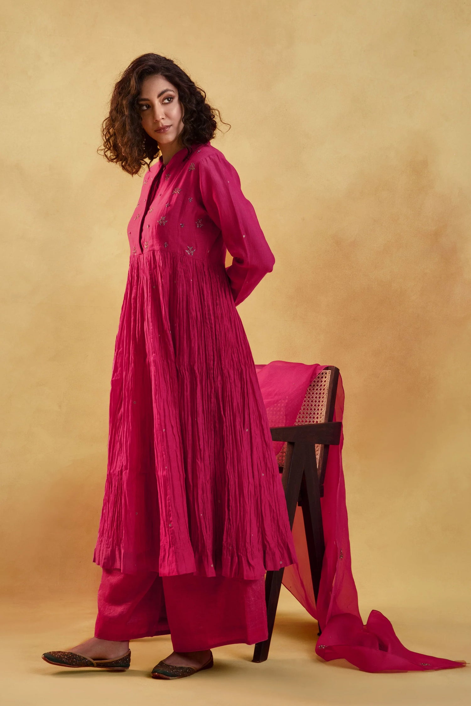 Indu Ghera Kurta Set of 3 - Dark Pink